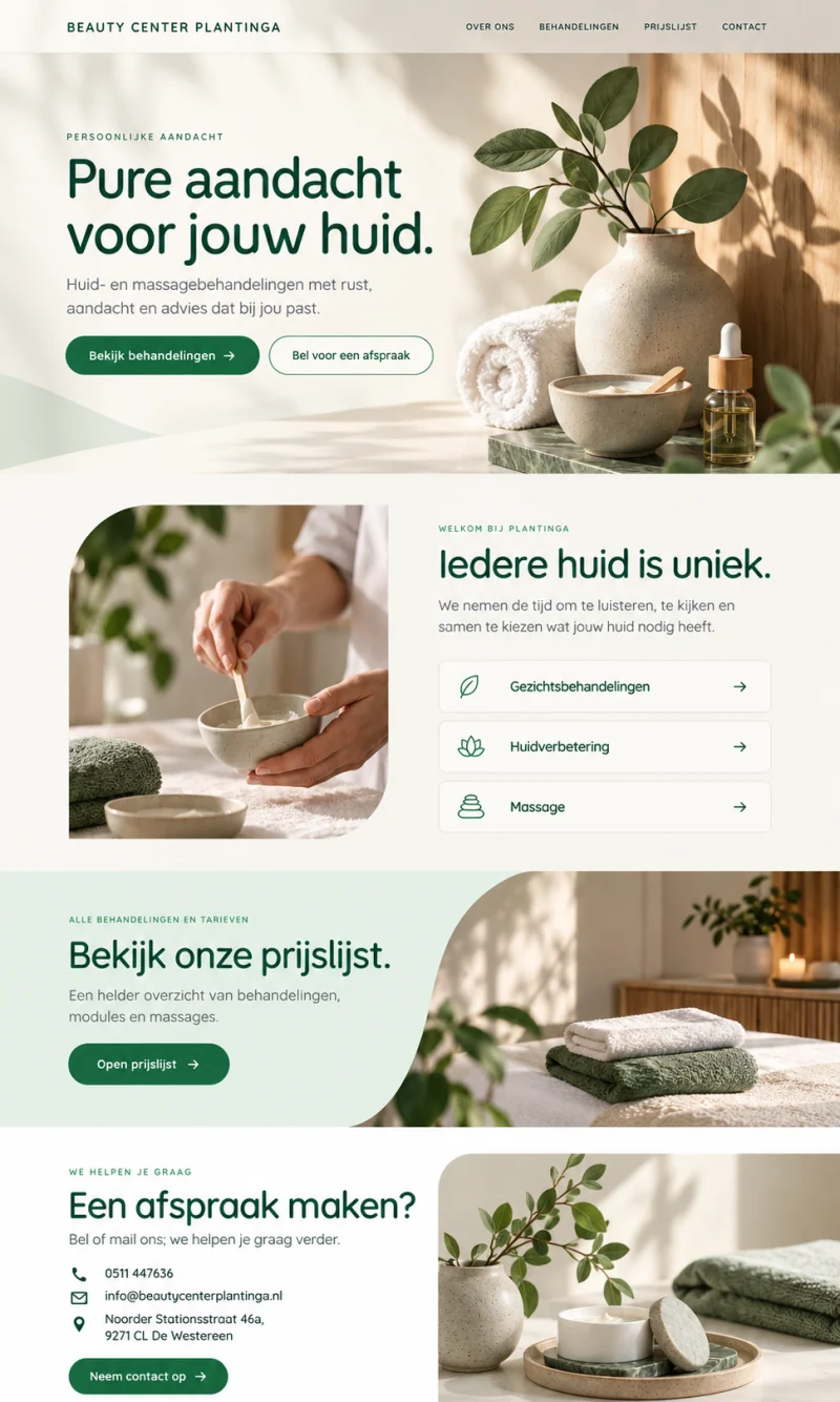 Websiteconcept voor Beauty Center Plantinga