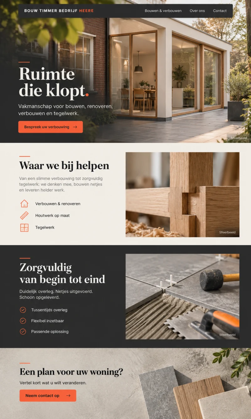 Websiteconcept voor Bouw Timmer Bedrijf Heere