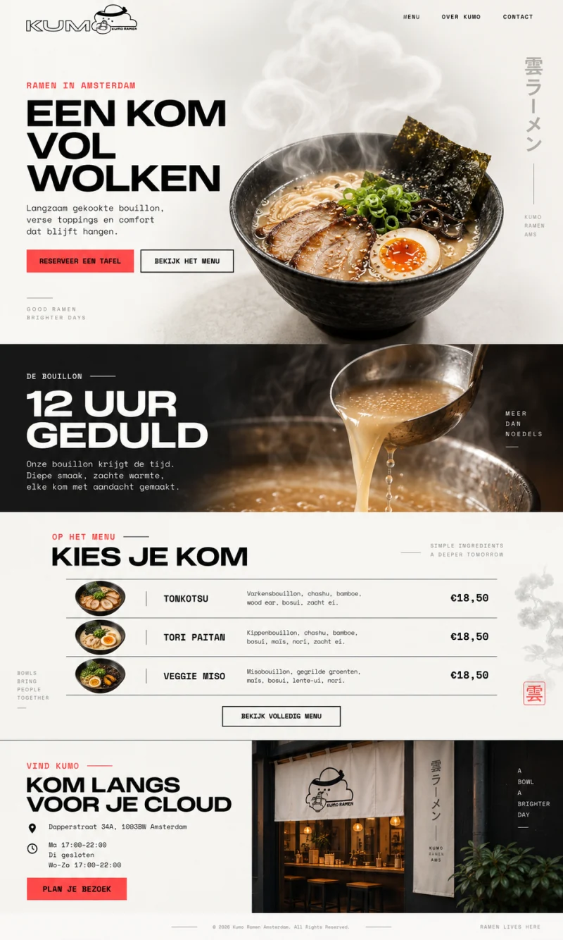 Websiteconcept voor Kumo Ramen Amsterdam