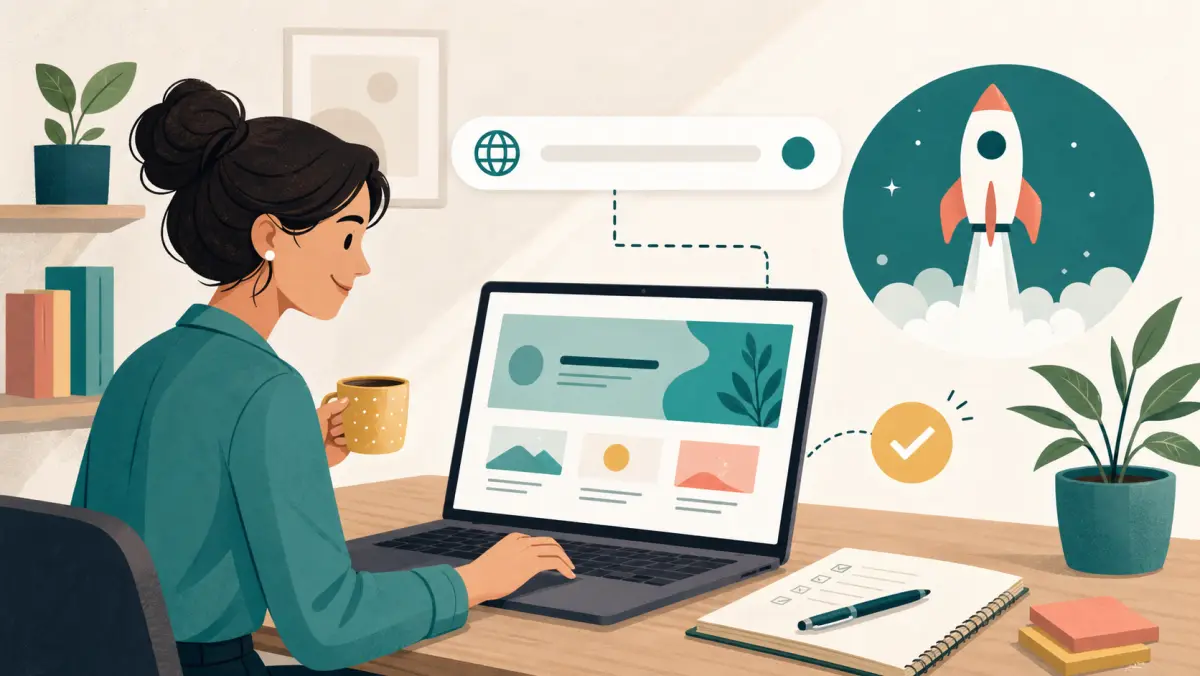 Illustratie van een nieuwe onderneming met website en domeinnaam